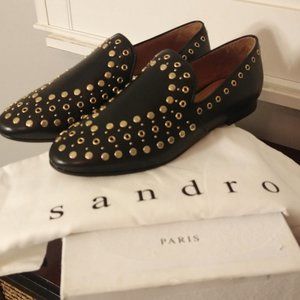 NEW Sandro Paris Black Stud Leather Loafers 36 EU